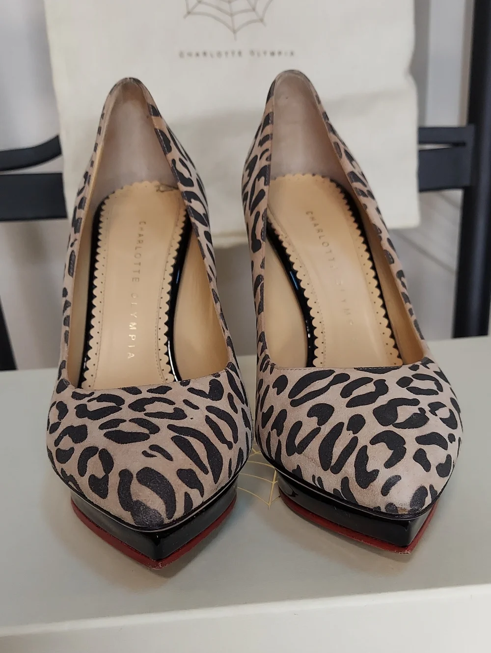Charlotte Olympia Shoes, Size 6.5, Leopard Print Leather Platform Heels